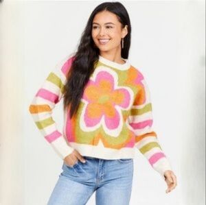 Altar'd State Sami Cropped Retro Floral Sweater